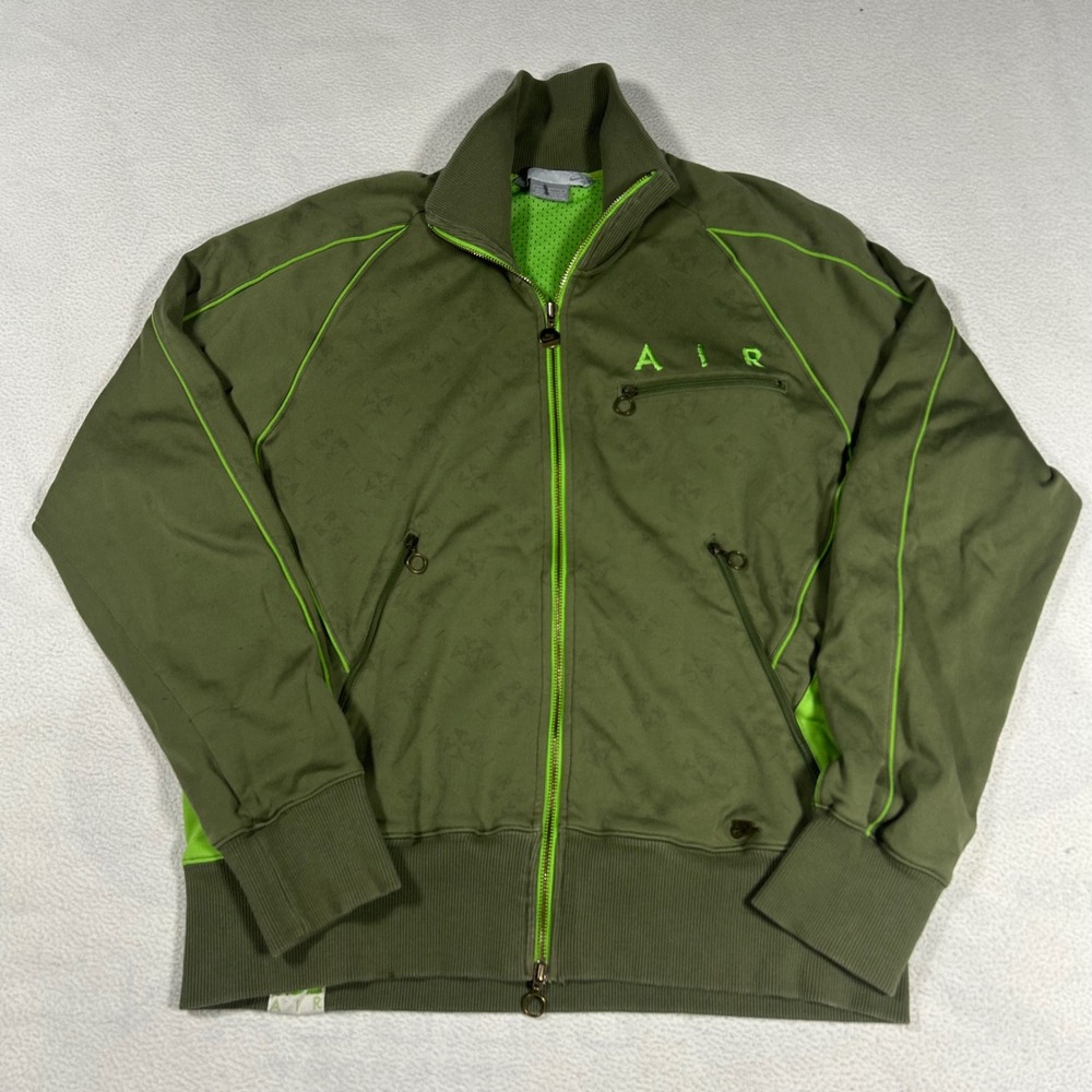 VTG Y2K Nike Track Jacket Mens Large Green Air‎ Monogram Full Zip Mock Neck